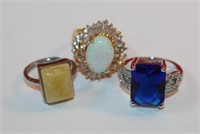 3 - .925 Sterling Rings with various colored stone