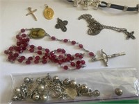 Lot - Misc. Cross Necklaces, Rosary, etc.