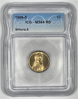 1909-S Lincoln Cent S/Horiz. S ICG MS64 RD