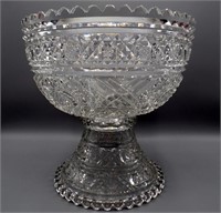 American Brilliant Cut Glass Punch Bowl on Stand