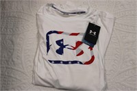 Under Armour Long Sleve White with Anerican Flag L