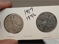 1917 42 silver walking liberty half dollars