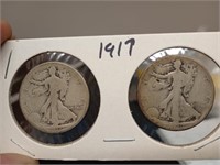 2 1917 silver walking liberty half dollars