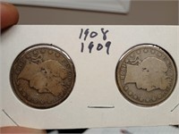 1908 1909 silver barber half dollars