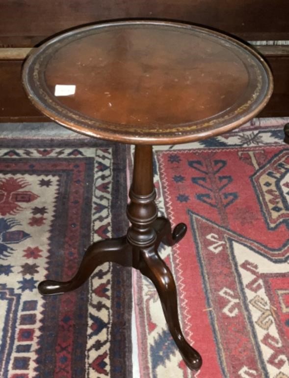 Vintage Small Pedestal Side Table Leather Top ,