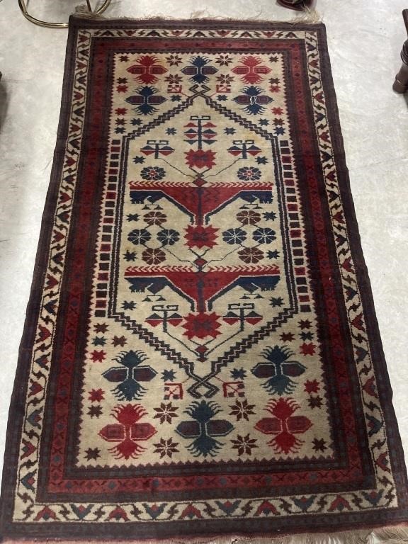 43”x75” hand made Persian Rug blue Red accents