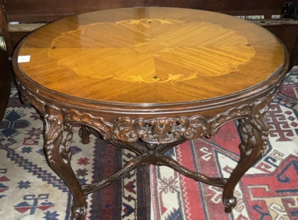 Vintage Oval Inlay , Ornate Side Table
