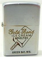 1958 Gold Bond Ice Cream Novelties Zippo - Green