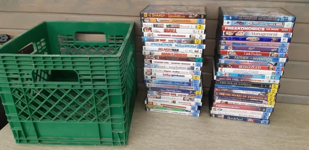 Green Crate of DVD movies