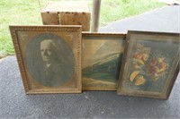3 OLD PICTURES & A WOOD BOX