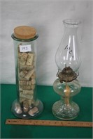 Oil Lamp & Wine Corks In A Jar