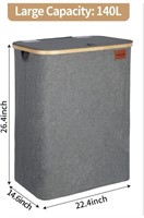 Grey Laundry Hamper with Lid, 140L Extra Large