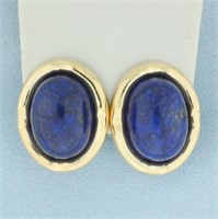 Large Lapis Lazuli Button Earrings in 14k Yellow G