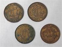 4pcs Assorted UK Half Pennies