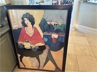 FRAMED ARTWORK - TARKAY - SEATED WOMAN AT TABLE -"