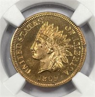 1869 Indian Head Cent Proof NGC PF65 RB CAMEO