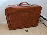 Vintage Jetliner Brown Leatherette Travel Suitcase