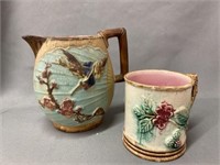 Majolica Pitcher with Mug