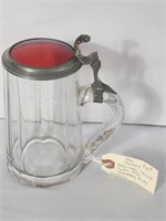 Vintage glass & pewter stein cranberry glass inlay