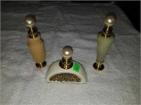 Lot of 3 Beautiful Perfume Bottles with Pearl Tops