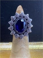 German Silver ring size 7 blue quartz