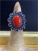 German Silver ring size 8 red coral
