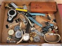 TRAY OF ASSORTED WATCHES, JEWELRY, MISC