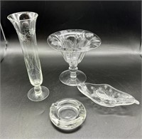 Old Glassware Lot Cut Etched Deco