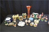 Assorted Planters & Figurines & Carnival Vase