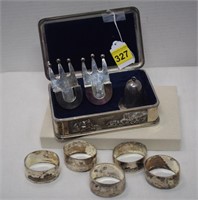 Silver Plate Box, Bell, Napkin & Tong Holders