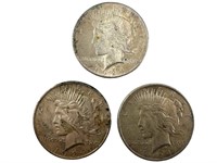 (3) 1924 XF Peace Silver dollars