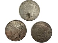 (2) 1925, (1) 1925 X F Peace Silver dollars