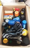 Box lot of gardening gloves and chemicals