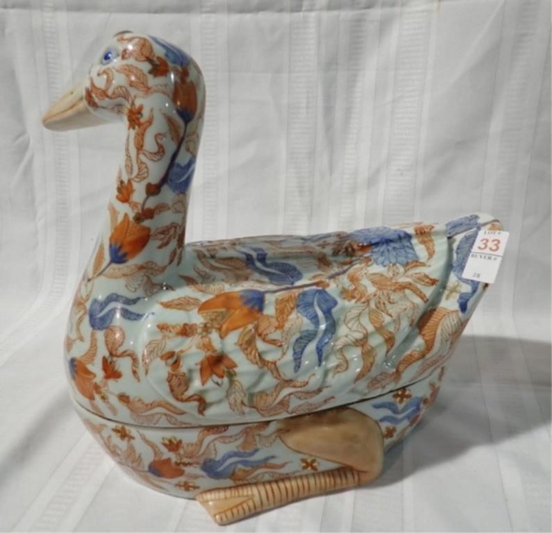 JAPANESE IMARI PORCELAIN GOOSE DISH 15"