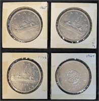 1964 - 1965 & 1966 CANADIAN SILVER DOLLARS - FOUR