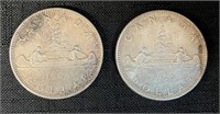 TWO 1965 CANADIAN ONE DOLLAR SILVER COINS