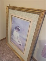 Large girl with flowers goldleaf framed picture