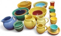 Vintage Colorful Ribbed Stoneware Set - 27 Pcs.