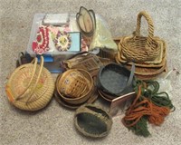 Collection of baskets, some with handle, some