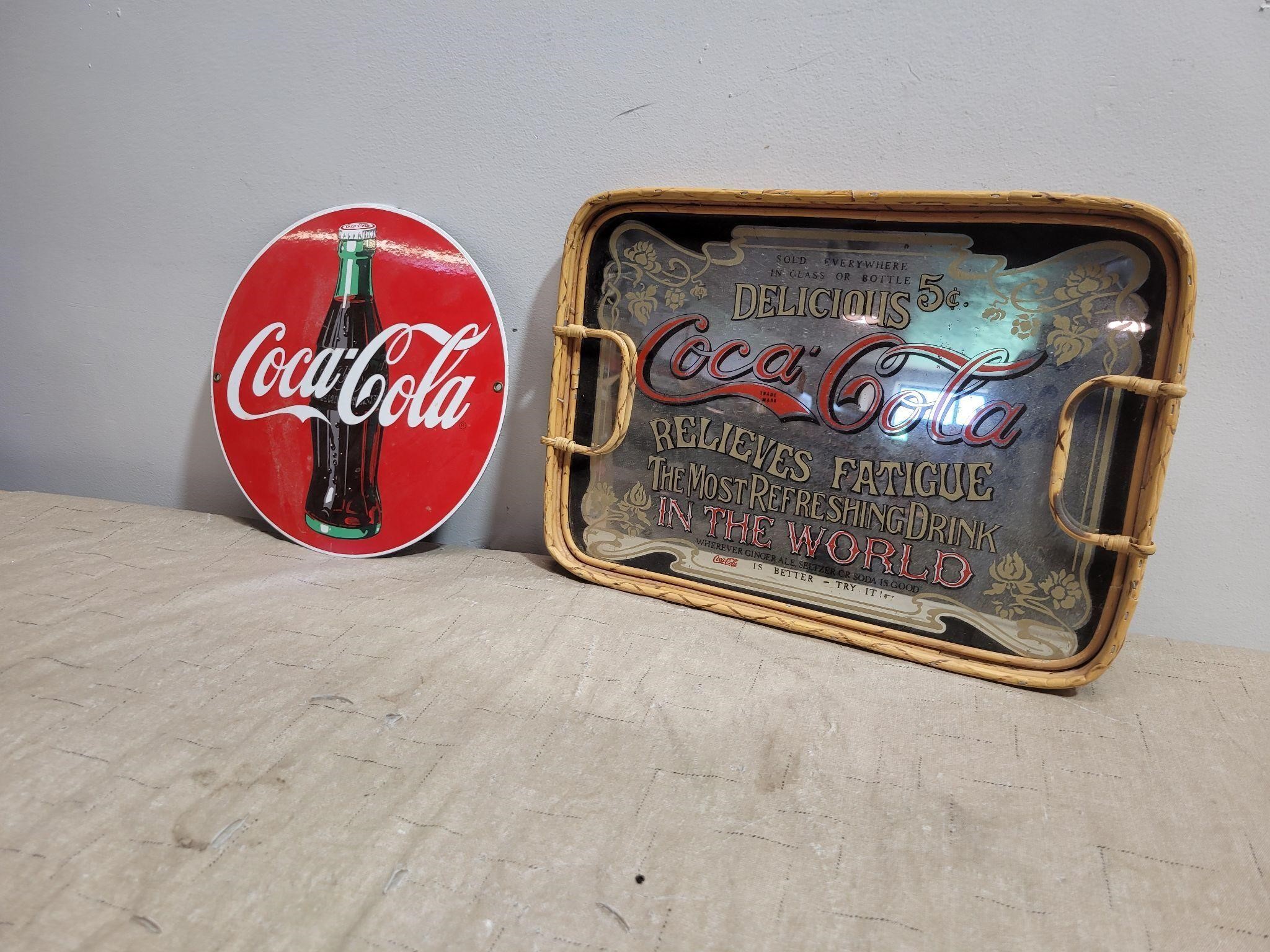 Round Metal 11" Diameter Coca-Cola, & Mirror Tray