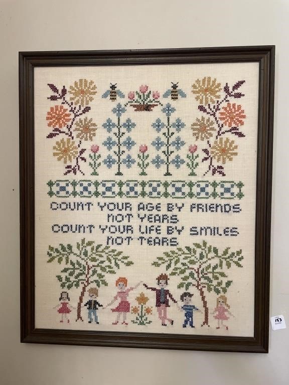 HAND CROSS STITCHED SAMPLER BY FLEETA