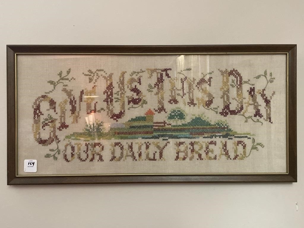 HAND CROSS STITCHED "GIVE US THIS DAY OUR