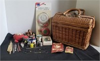 Lot of Vintage Sewing Items and Basket