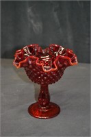 Fenton Ruby Red Double Crimp Hobnail 6" Compote