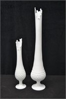 2 Fenton Hobnail Milkglass Stretch Pedestal Vases