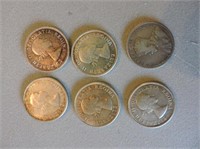 1918,1960,61,62,63,64 Fifty Cent Canadian Coins