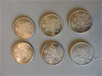 6 - 1965 Fifty Cent Canadian Coins
