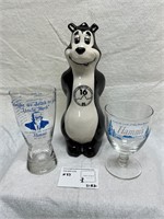 Hamm's Bear Bank and 2 Glassware Pieces