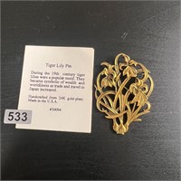 Tiger Lilly Pin 24K Gold Plate Pin
