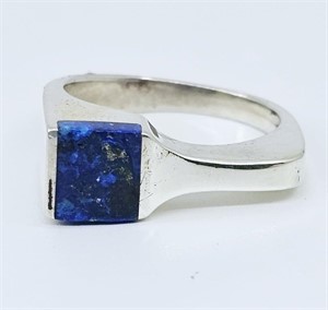 Modernist Sterling Silver Lapis Lazuli Ring